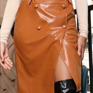 Orange leather skirt